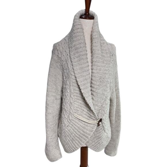 American Eagle XXL Y2K Chunky Knit Cardigan Wool Blend Fisherman Cozy Sweater - Picture 1 of 10